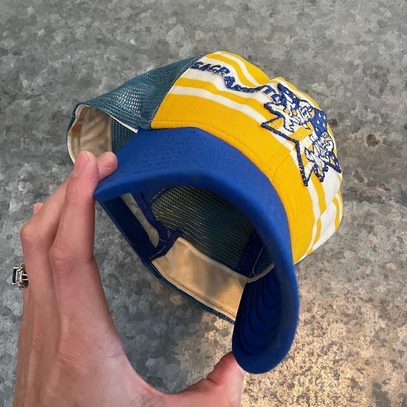 Vintage Sacramento Patch Snapback Trucker Hat USA Retro Blue Yellow Football - Picture 8 of 15